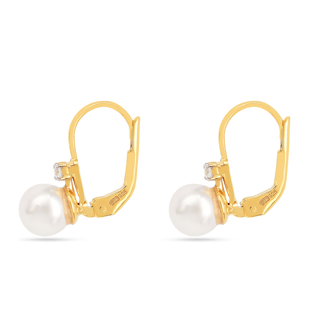 Cercei din Argint 925 Placat cu Aur ( 1.11 grame ) cu Perlă de Apă Dulce Crem și Zircon Alb 3.77 Carate 2 