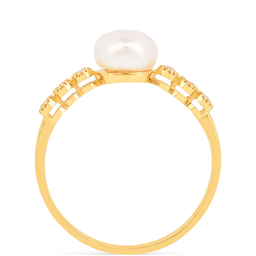 Inel din Argint 925 Placat cu Aur ( 1.57 grame ) cu Perlă de Apă Dulce Crem și Zircon Alb 2.49 Carate 3 
