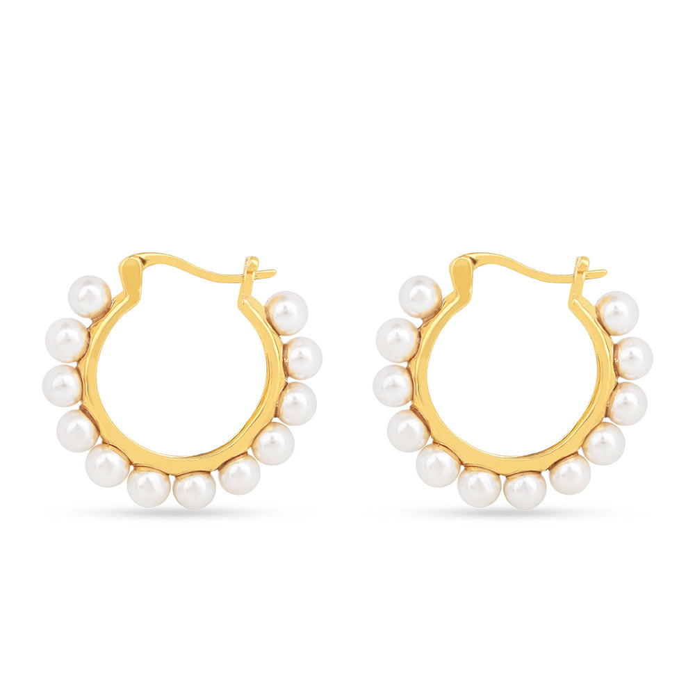 Cercei din Argint 925 Placat cu Aur ( 3.12 grame ) cu Perlă de Apă Dulce Crem 11.93 Carate 1 