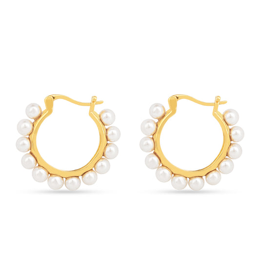 Cercei din Argint 925 Placat cu Aur ( 3.12 grame ) cu Perlă de Apă Dulce Crem 11.93 Carate