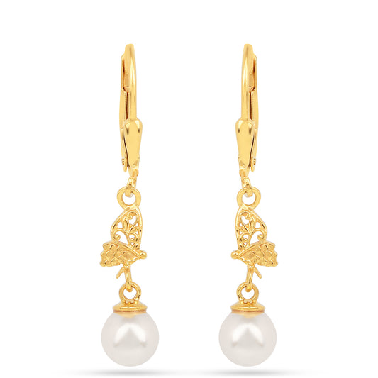 Cercei din Argint 925 Placat cu Aur ( 1.43 grame ) cu Perlă de Apă Dulce Crem 3.75 Carate