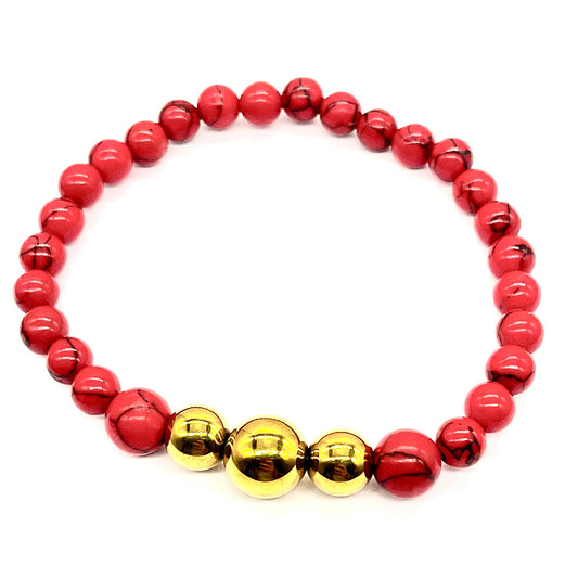 Brățară din Mărgele ( 13.37 grame ) cu Coral Roșu Burete și Hematit Cerro Bolívar 66.83 Carate