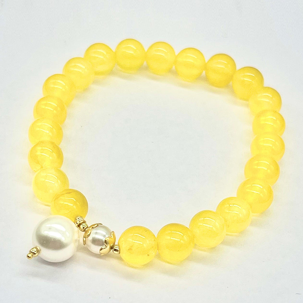 Brățară din Argint 925 Placat cu Aur ( 0.4 grame ) cu Jadeit Galben din Râul Marsden și Perlă de cristal 94.13 Carate 2 