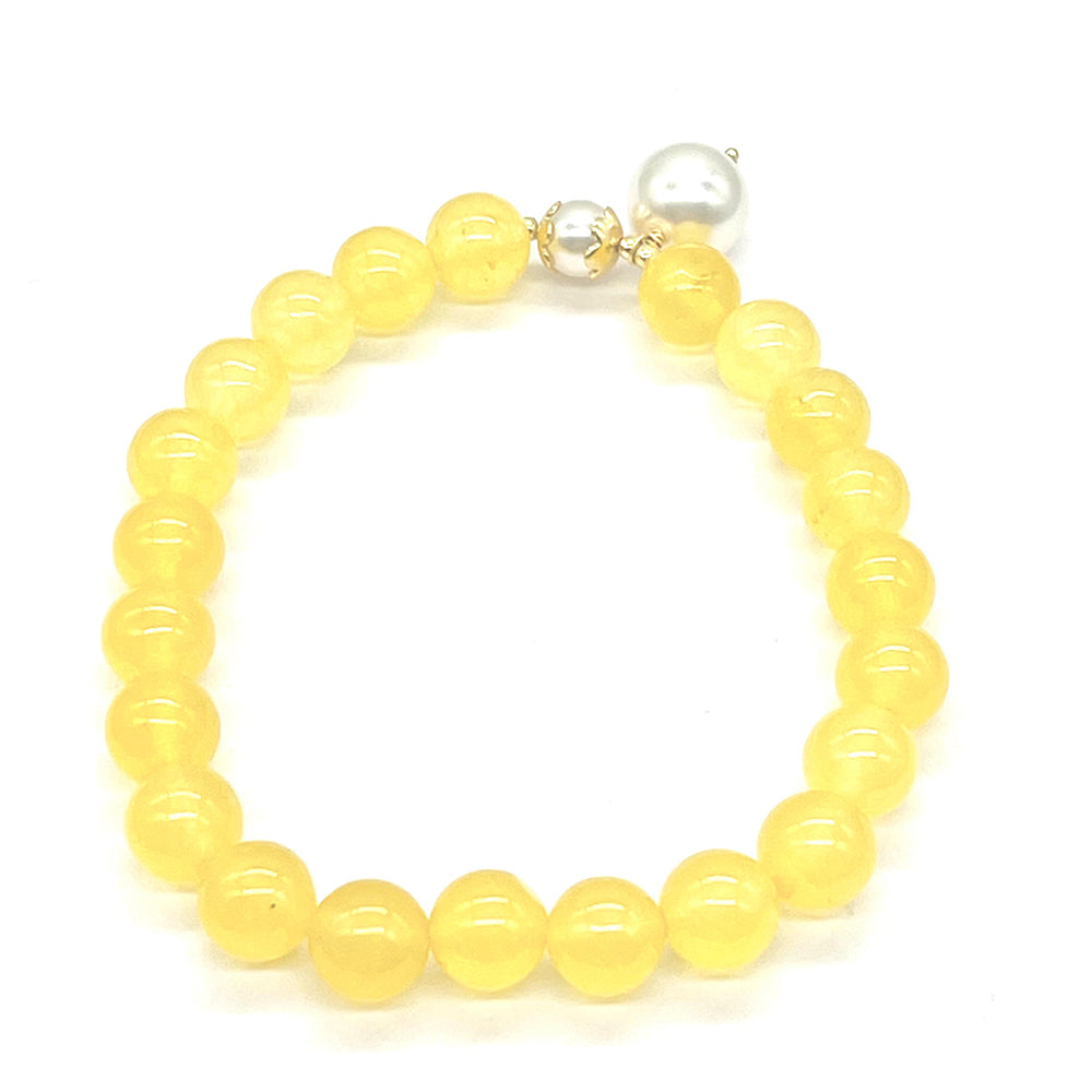 Brățară din Argint 925 Placat cu Aur ( 0.4 grame ) cu Jadeit Galben din Râul Marsden și Perlă de cristal 94.13 Carate 1 
