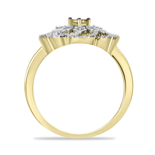 Inel din Argint 925 Placat cu Aur ( 3.41 grame ) cu Diamant Verde și Diamant Alb 0.09 Carate