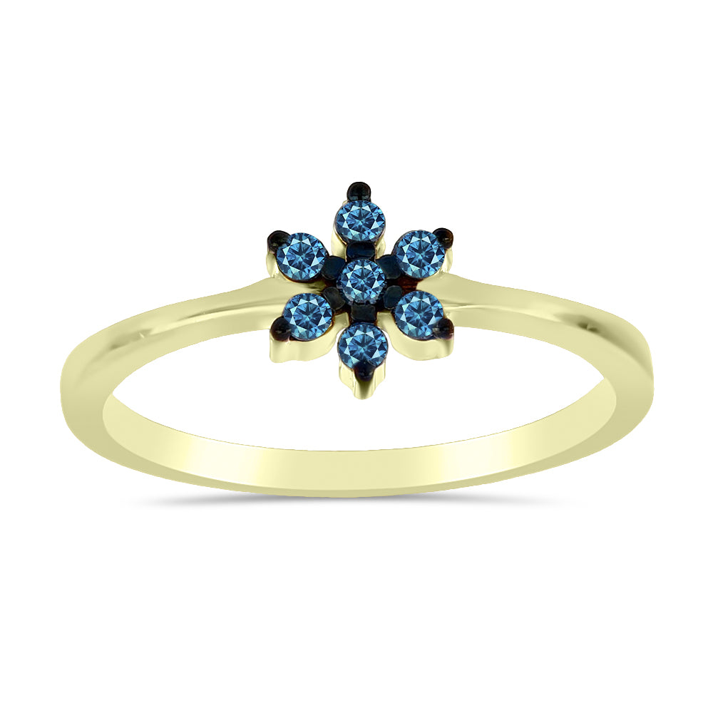 Inel din Argint 925 Placat cu Aur ( 2.12 grame ) cu Diamant Albastru 0.18 Carate 3 