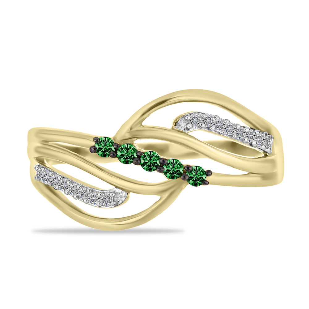 Inel din Argint 925 Placat cu Aur ( 3.14 grame ) cu Diamant Verde și Diamant Alb 0.24 Carate