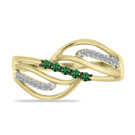 Inel din Argint 925 Placat cu Aur ( 3.14 grame ) cu Diamant Verde și Diamant Alb 0.24 Carate