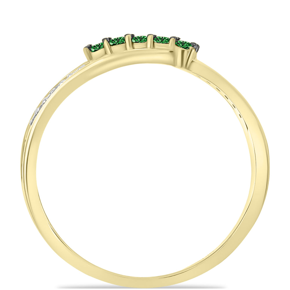 Inel din Argint 925 Placat cu Aur ( 3.14 grame ) cu Diamant Verde și Diamant Alb 0.24 Carate