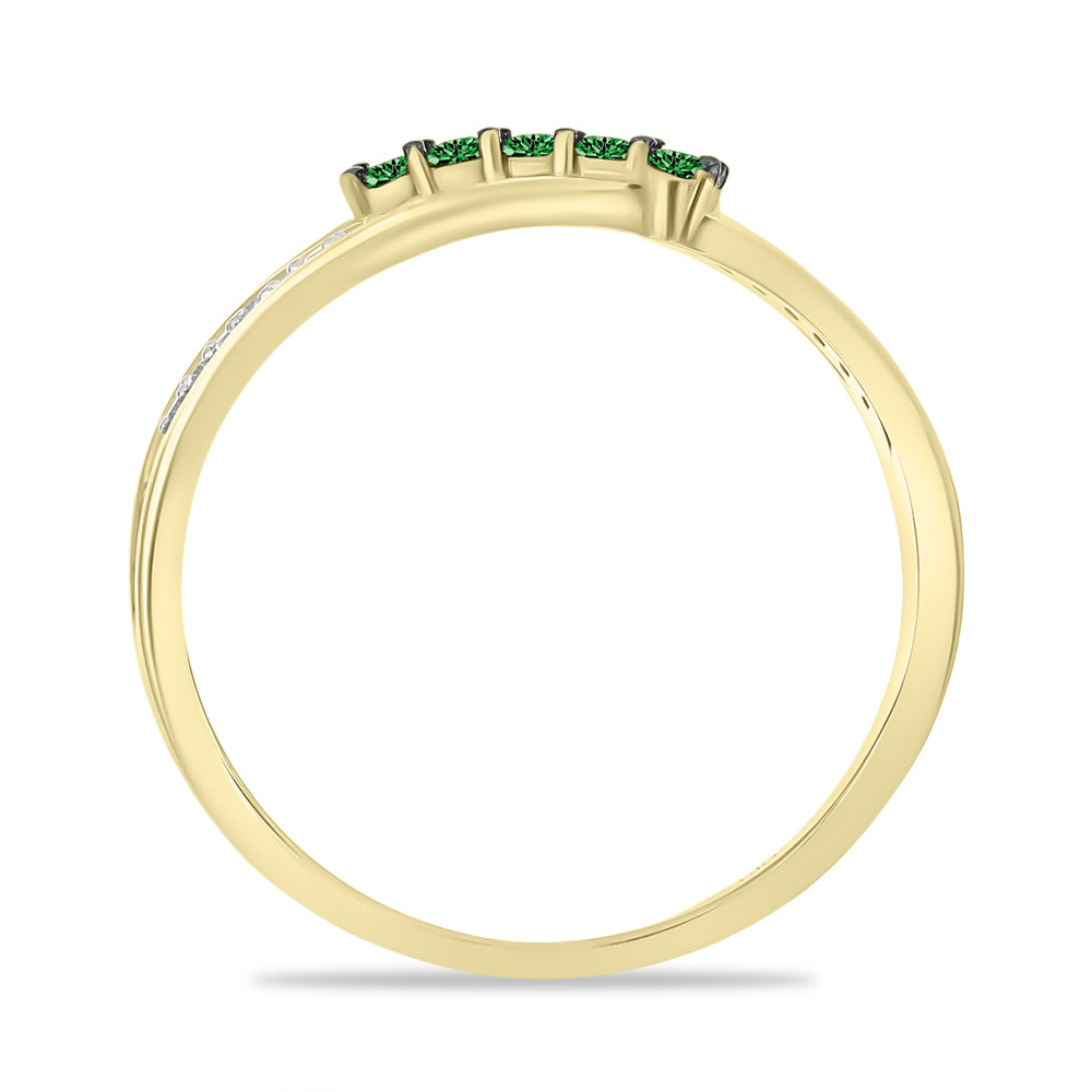 Inel din Argint 925 Placat cu Aur ( 3.14 grame ) cu Diamant Verde și Diamant Alb 0.24 Carate 2 