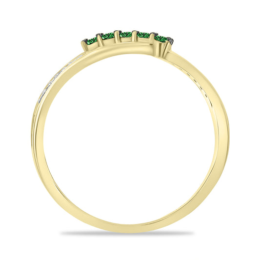 Inel din Argint 925 Placat cu Aur ( 3.14 grame ) cu Diamant Verde și Diamant Alb 0.24 Carate