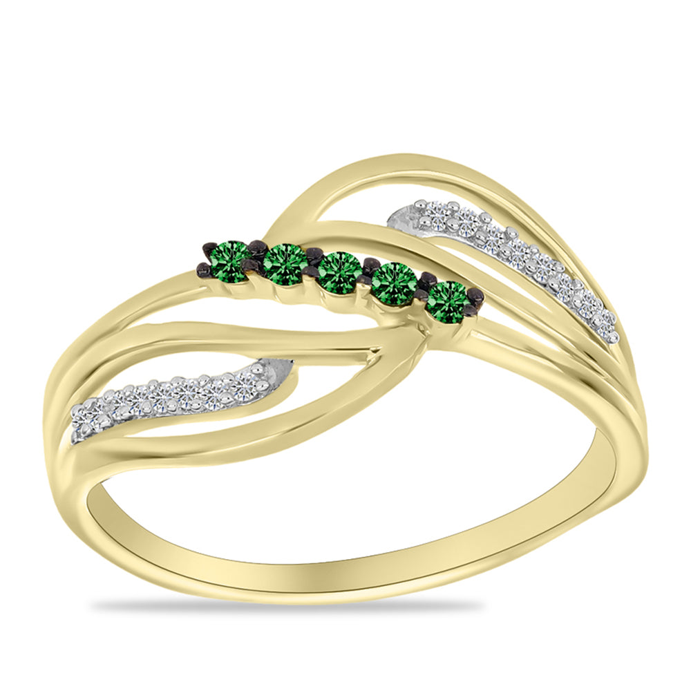 Inel din Argint 925 Placat cu Aur ( 3.14 grame ) cu Diamant Verde și Diamant Alb 0.24 Carate