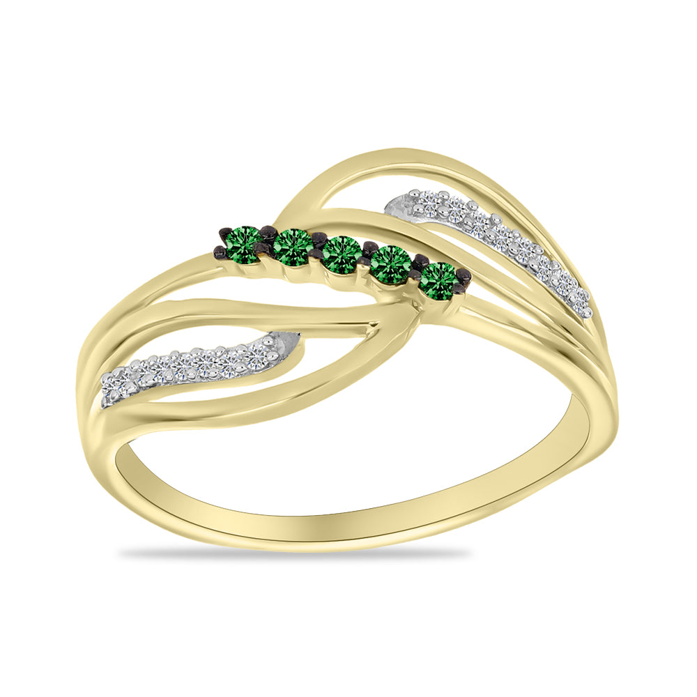 Inel din Argint 925 Placat cu Aur ( 3.14 grame ) cu Diamant Verde și Diamant Alb 0.24 Carate 3 