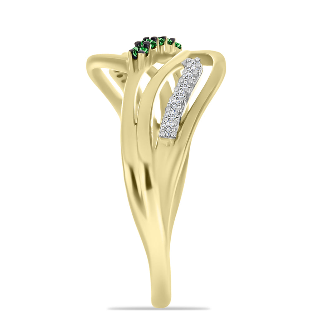Inel din Argint 925 Placat cu Aur ( 3.14 grame ) cu Diamant Verde și Diamant Alb 0.24 Carate 8 