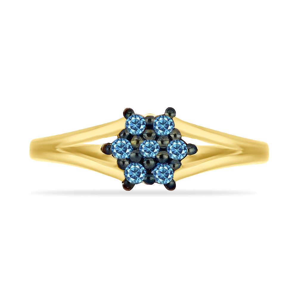 Inel din Argint 925 Placat cu Aur ( 2.29 grame ) cu Diamant Albastru 0.18 Carate 1 