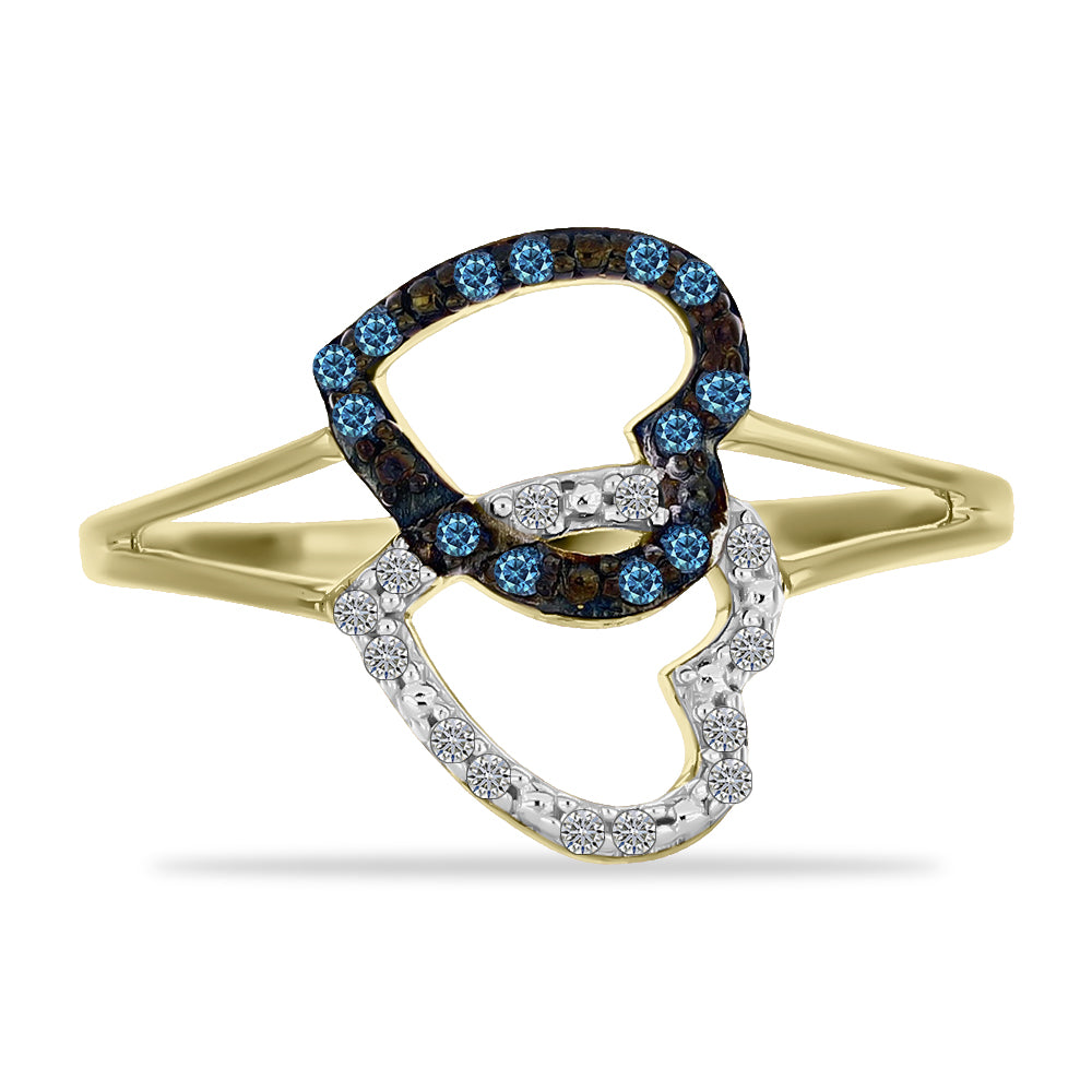 Inel din Argint 925 Placat cu Aur ( 2.52 grame ) cu Diamant Albastru și Diamant Alb 0.2 Carate 1 