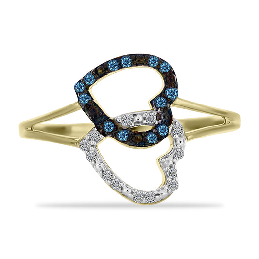 Inel din Argint 925 Placat cu Aur ( 2.52 grame ) cu Diamant Albastru și Diamant Alb 0.2 Carate