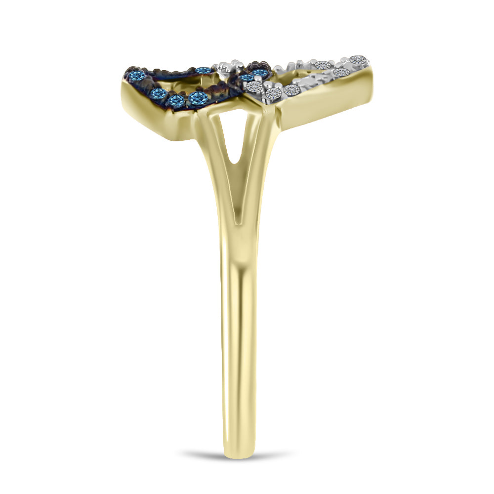 Inel din Argint 925 Placat cu Aur ( 2.52 grame ) cu Diamant Albastru și Diamant Alb 0.2 Carate 4 