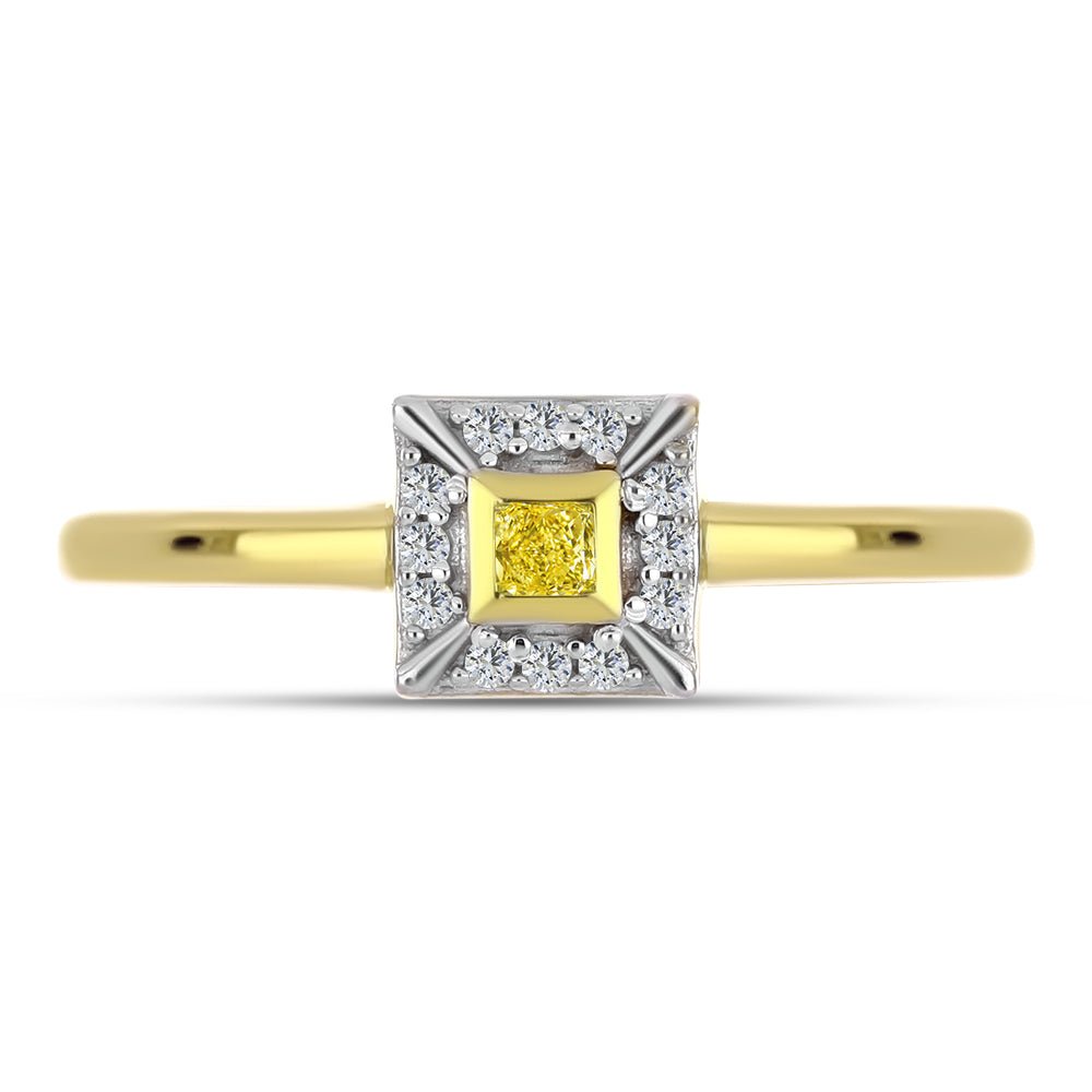 Inel din Argint 925 Placat cu Aur ( 2.08 grame ) cu Diamant Galben și Zircon Alb Natural 0.22 Carate