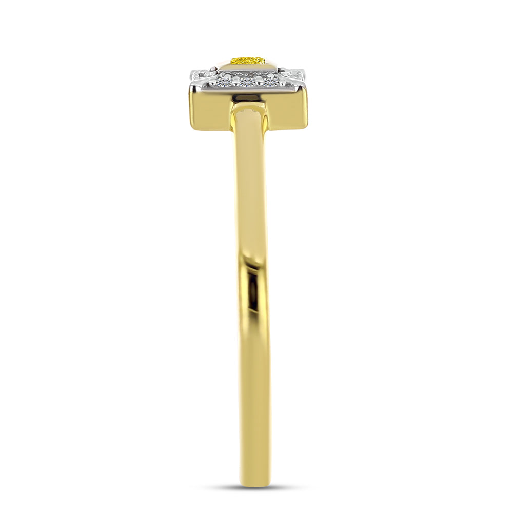 Inel din Argint 925 Placat cu Aur ( 2.08 grame ) cu Diamant Galben și Zircon Alb Natural 0.22 Carate 4 