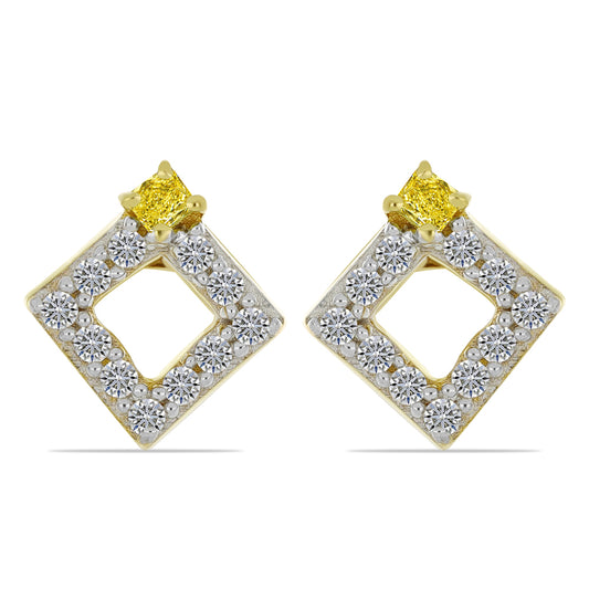 Cercei din Argint 925 Placat cu Aur ( 1.34 grame ) cu Diamant Galben și Zircon Alb Natural 0.31 Carate