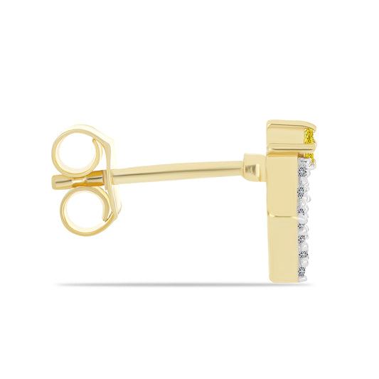 Cercei din Argint 925 Placat cu Aur ( 1.34 grame ) cu Diamant Galben și Zircon Alb Natural 0.31 Carate
