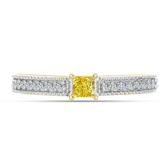 Inel din Argint 925 Placat cu Aur ( 2.4 grame ) cu Diamant Galben și Zircon Alb Natural 0.39 Carate