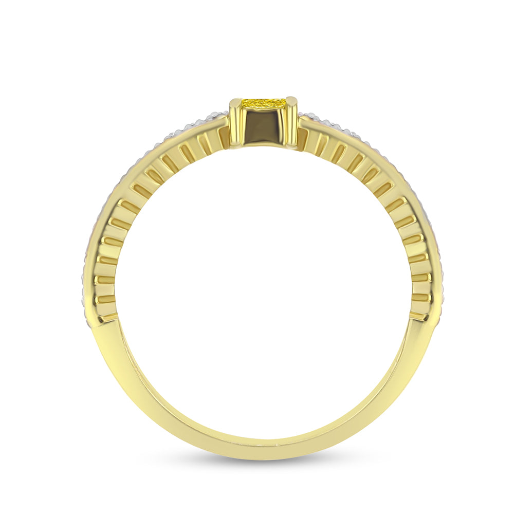 Inel din Argint 925 Placat cu Aur ( 2.4 grame ) cu Diamant Galben și Zircon Alb Natural 0.39 Carate 2 