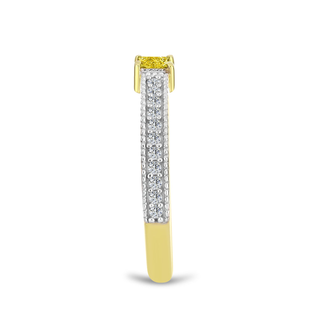 Inel din Argint 925 Placat cu Aur ( 2.4 grame ) cu Diamant Galben și Zircon Alb Natural 0.39 Carate 4 