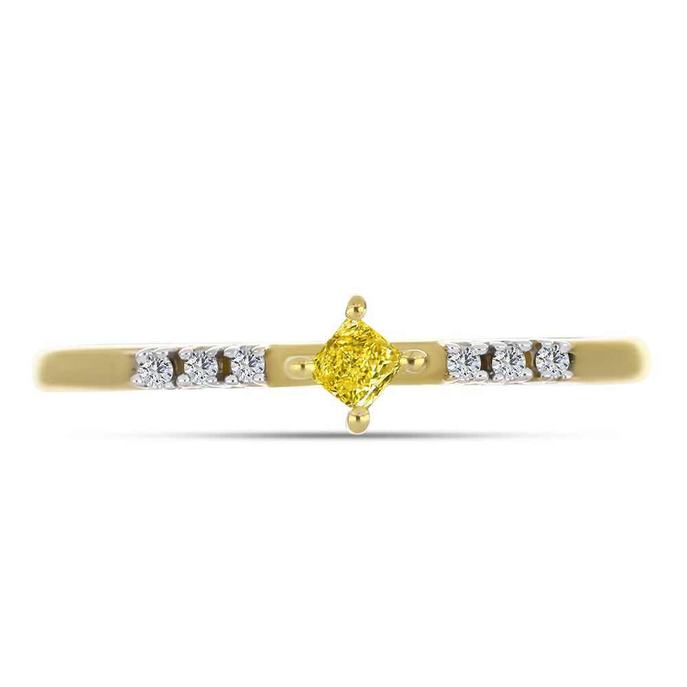 Inel din Argint 925 Placat cu Aur ( 1.54 grame ) cu Diamant Galben și Zircon Alb Natural 0.18 Carate 1 