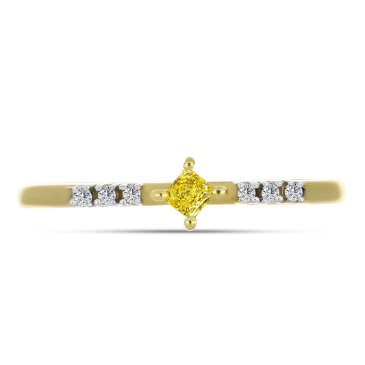 Inel din Argint 925 Placat cu Aur ( 1.54 grame ) cu Diamant Galben și Zircon Alb Natural 0.18 Carate