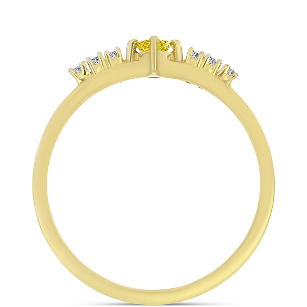Inel din Argint 925 Placat cu Aur ( 1.54 grame ) cu Diamant Galben și Zircon Alb Natural 0.18 Carate