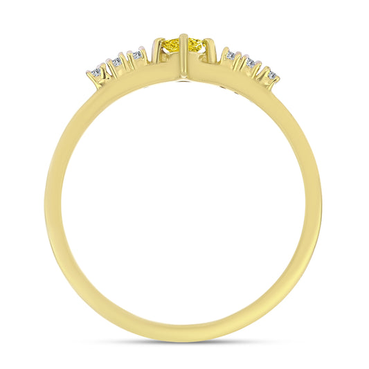 Inel din Argint 925 Placat cu Aur ( 1.54 grame ) cu Diamant Galben și Zircon Alb Natural 0.18 Carate