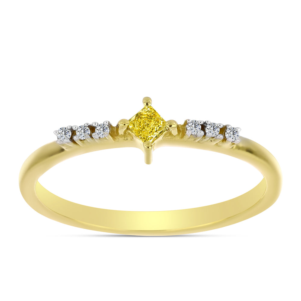 Inel din Argint 925 Placat cu Aur ( 1.54 grame ) cu Diamant Galben și Zircon Alb Natural 0.18 Carate 7 