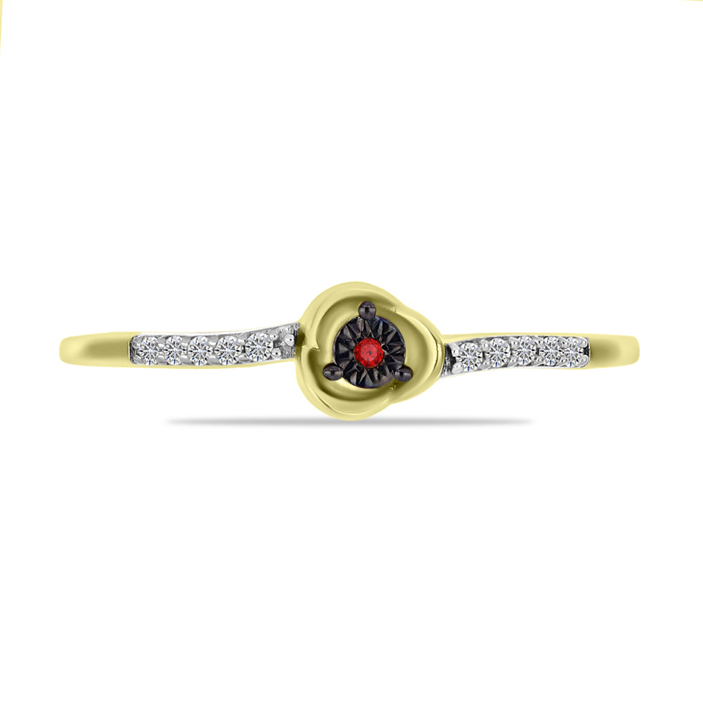 Inel din Argint 925 Placat cu Aur ( 1.46 grame ) cu Diamant Roșu și Zircon Alb 0.12 Carate