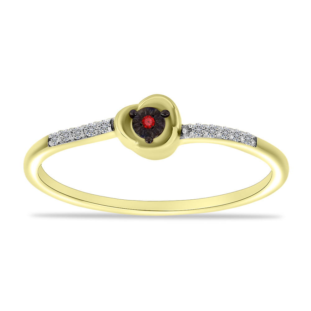 Inel din Argint 925 Placat cu Aur ( 1.46 grame ) cu Diamant Roșu și Zircon Alb 0.12 Carate 3 