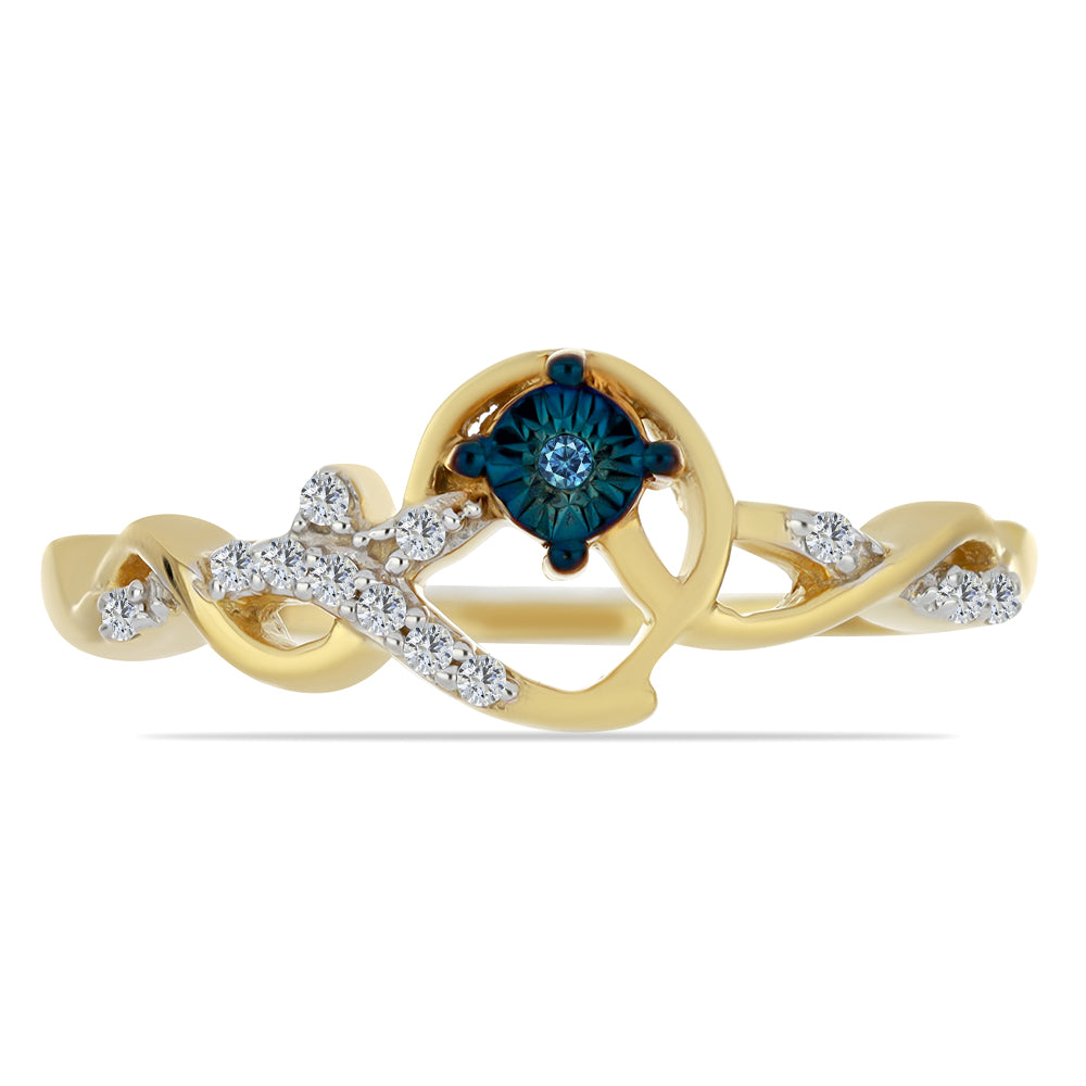 Inel din Argint 925 Placat cu Aur ( 2.23 grame ) cu Diamant Albastru și Zircon Alb 0.14 Carate 1 