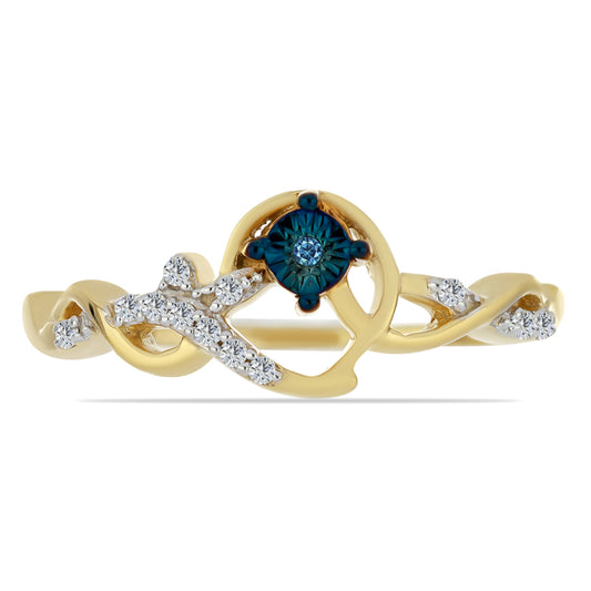 Inel din Argint 925 Placat cu Aur ( 2.23 grame ) cu Diamant Albastru și Zircon Alb 0.14 Carate