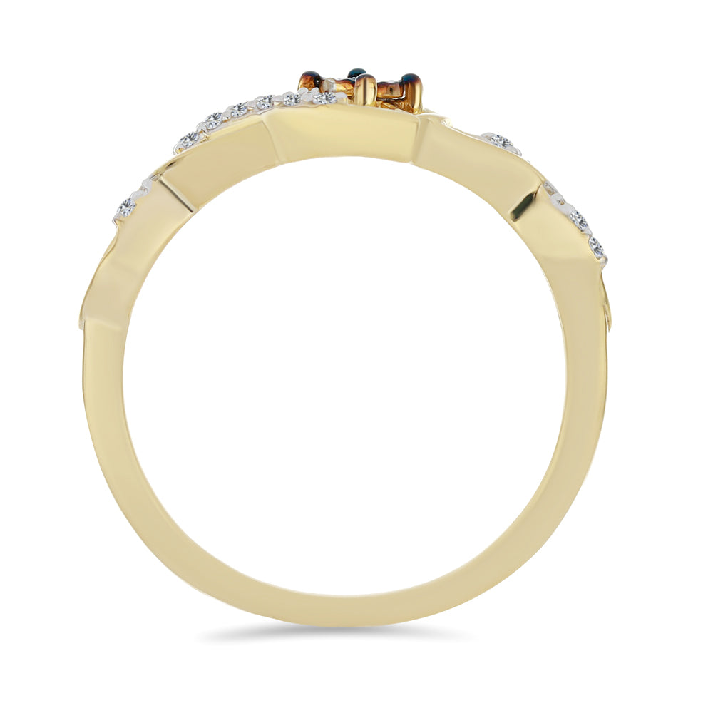 Inel din Argint 925 Placat cu Aur ( 2.23 grame ) cu Diamant Albastru și Zircon Alb 0.14 Carate 2 