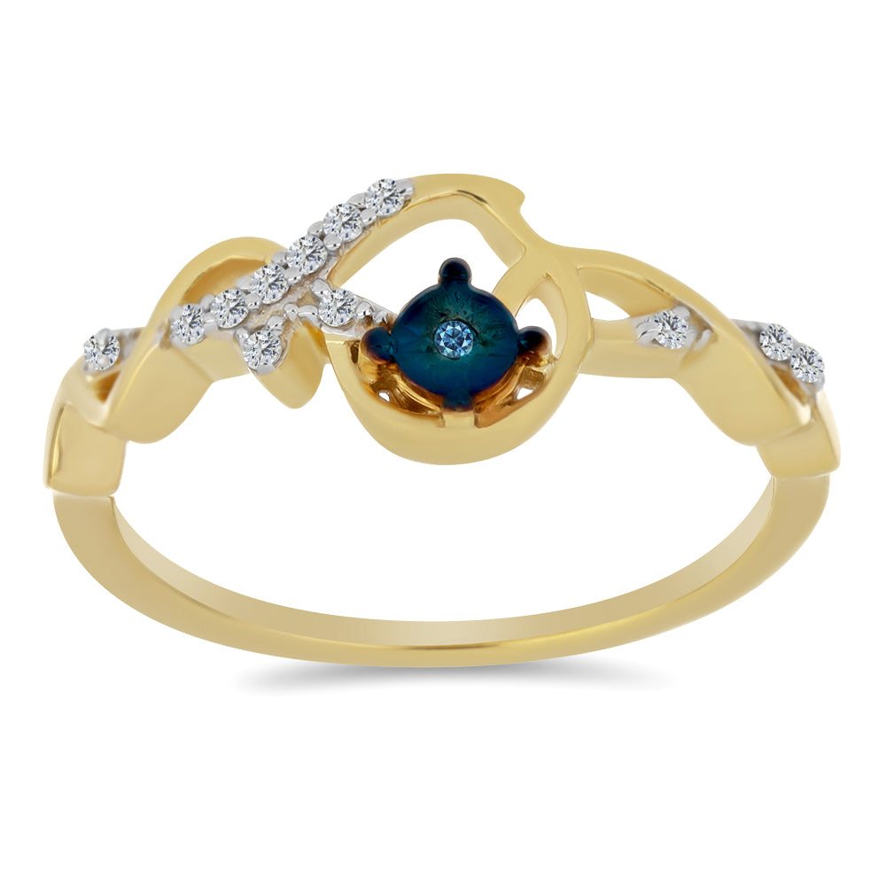 Inel din Argint 925 Placat cu Aur ( 2.23 grame ) cu Diamant Albastru și Zircon Alb 0.14 Carate 3 