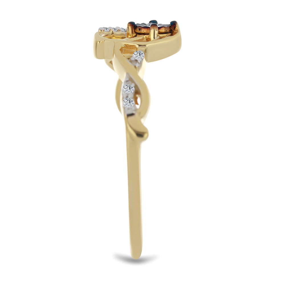 Inel din Argint 925 Placat cu Aur ( 2.23 grame ) cu Diamant Albastru și Zircon Alb 0.14 Carate 4 