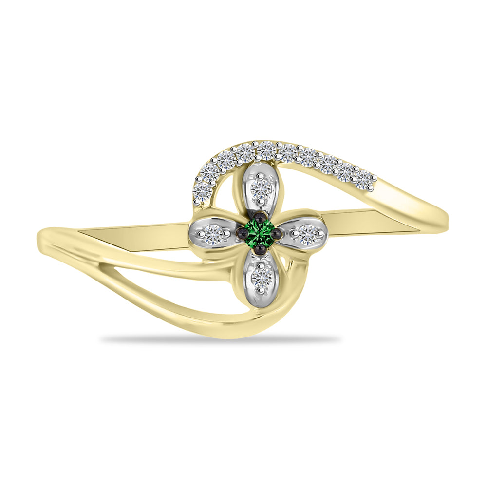 Inel din Argint 925 Placat cu Aur ( 2.72 grame ) cu Diamant Verde și Zircon Alb 0.17 Carate 1 