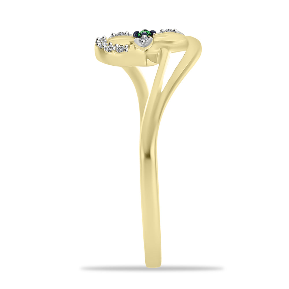 Inel din Argint 925 Placat cu Aur ( 2.72 grame ) cu Diamant Verde și Zircon Alb 0.17 Carate 4 