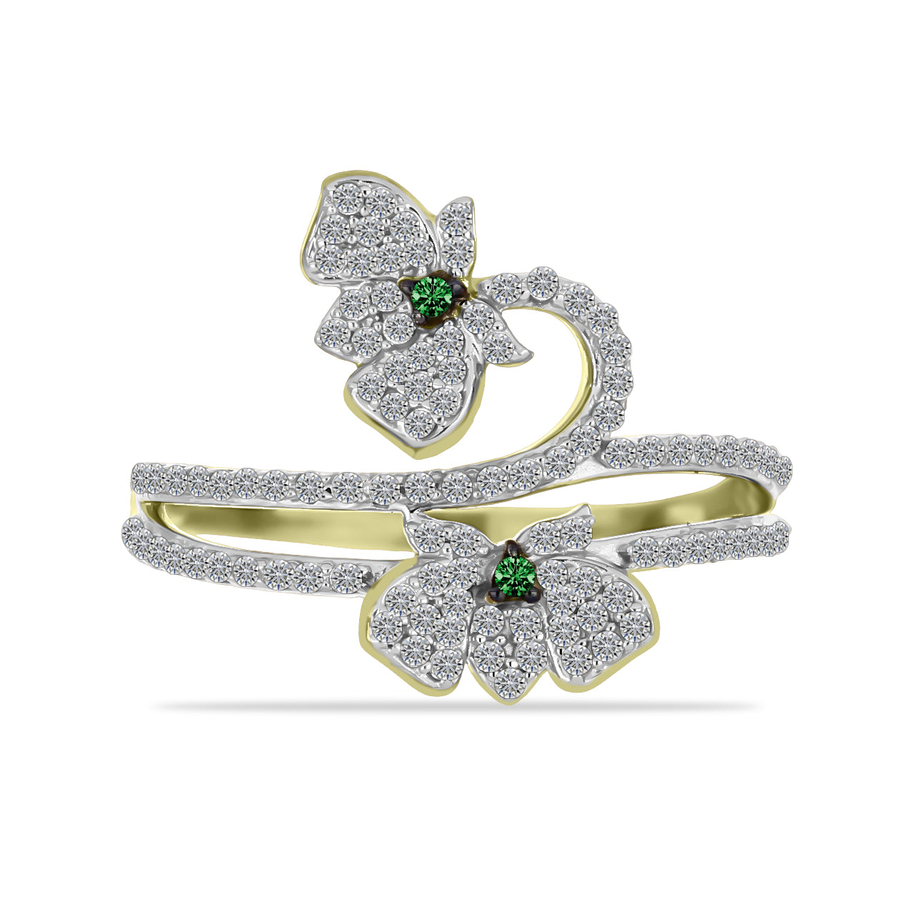 Inel din Argint 925 Placat cu Aur ( 3.37 grame ) cu Diamant Verde și Zircon Alb 1.19 Carate