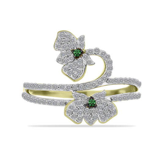 Inel din Argint 925 Placat cu Aur ( 3.37 grame ) cu Diamant Verde și Zircon Alb 1.19 Carate