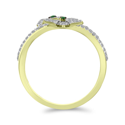 Inel din Argint 925 Placat cu Aur ( 3.37 grame ) cu Diamant Verde și Zircon Alb 1.19 Carate