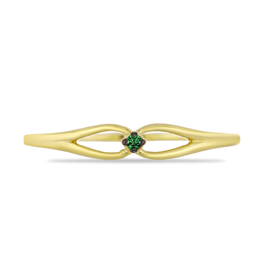 Inel din Argint 925 Placat cu Aur ( 1.43 grame ) cu Diamant Verde 0.02 Carate 1 