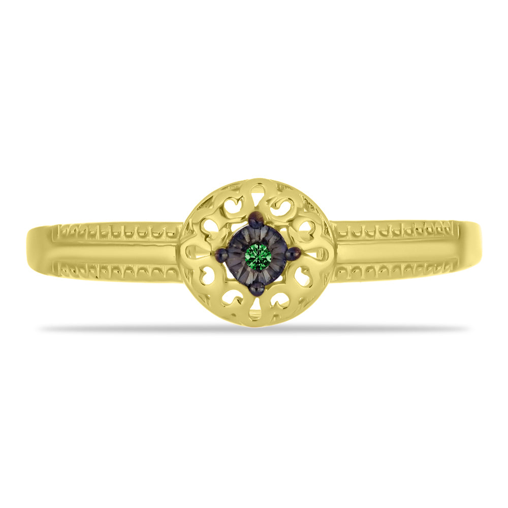 Inel din Argint 925 Placat cu Aur ( 2.09 grame ) cu Diamant Verde 0.01 Carate 1 