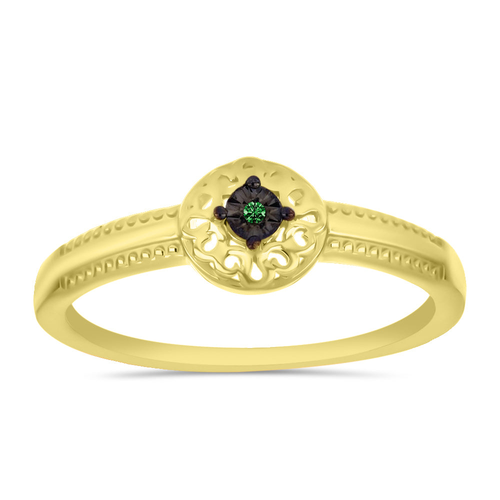 Inel din Argint 925 Placat cu Aur ( 2.09 grame ) cu Diamant Verde 0.01 Carate 3 