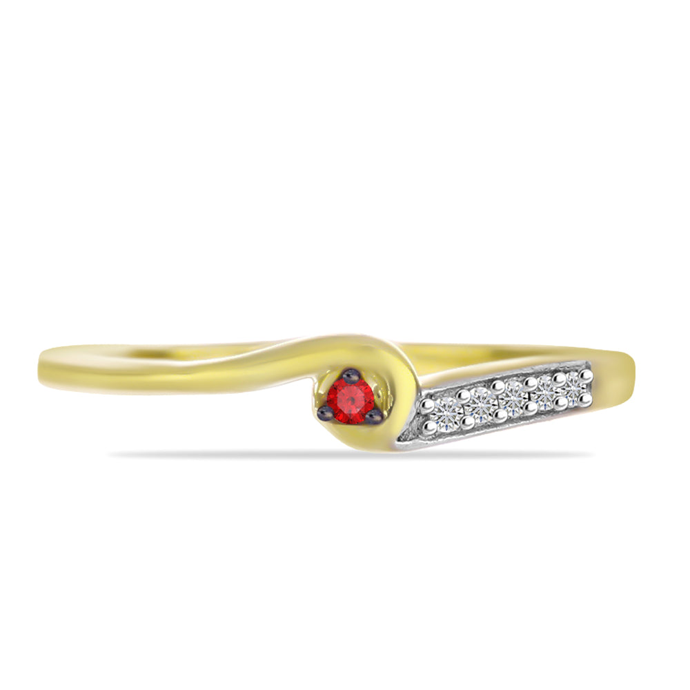 Inel din Argint 925 Placat cu Aur ( 1.47 grame ) cu Diamant Roșu și Zircon Alb 0.07 Carate 1 